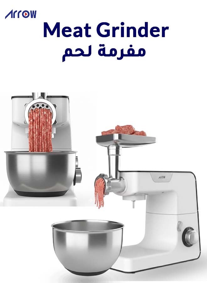 ارو خلاط ستاند 3 في 1، 1000 وات | مفرمة لحم | سعة 5.2 لتر | جسم من الفولاذ المقاوم للصدأ| تروس معدنية كاملة ومحرك نحاسي | لون أبيض |8 سرعات | أقدام مضادة للانزلاق |سهلة التنظيف | اسم الموديل: RO-06SMB - Image 5